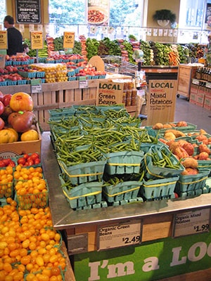 Fresh vegetable display at Whole Foods Market