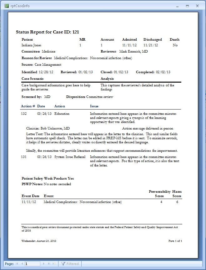 PREP-MS Case Information report